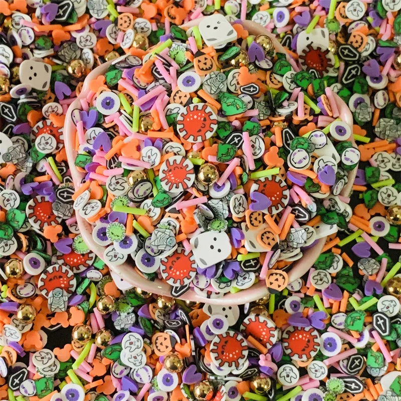 50g Halloween Pumpkin Mixed Polymer Clay Slices Sprinkles for DIY Crafts Slime Filling Material Crystal Mud Filler Accessories Quake B