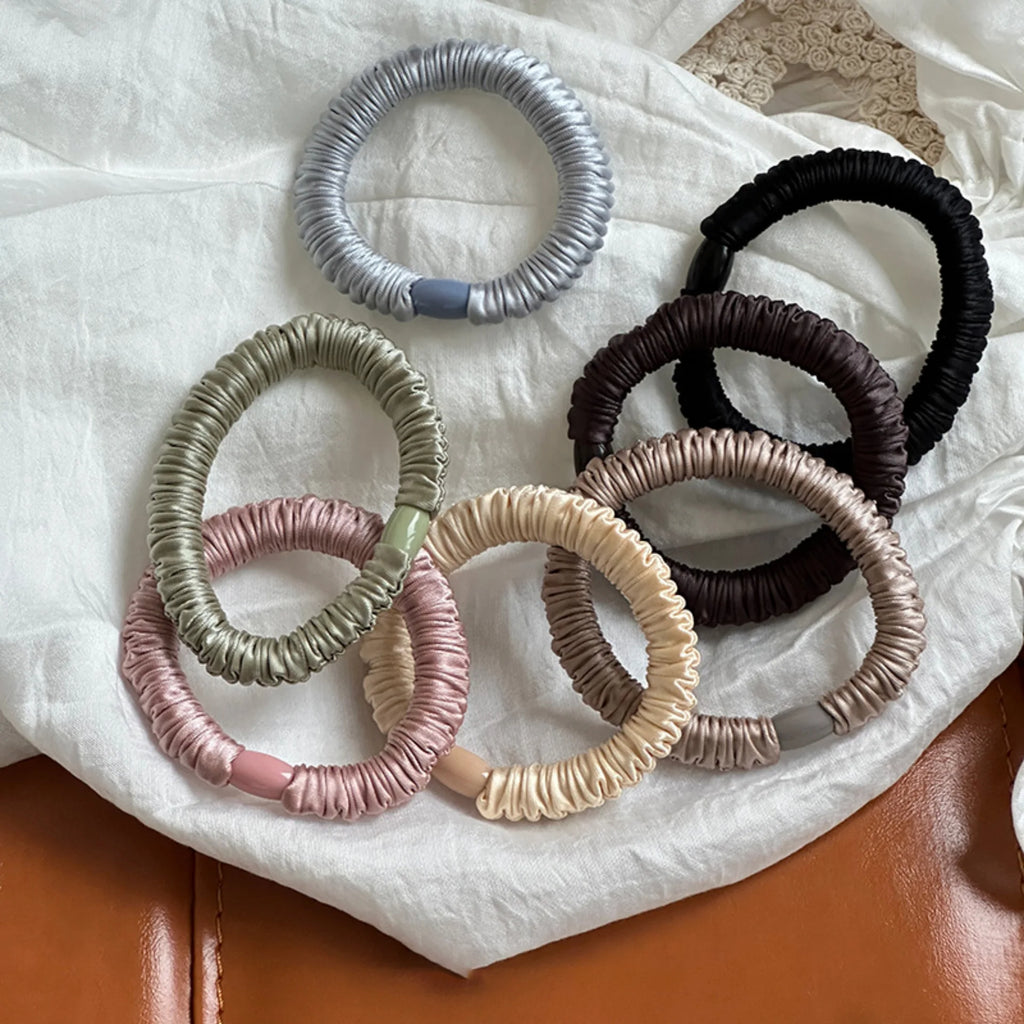 New Silk Hair Scrunchies Korean High Quality Hairbands Women Girls Sweet Pure Color Elastic Rubber Bands Hair Ropes Accessories Quake
