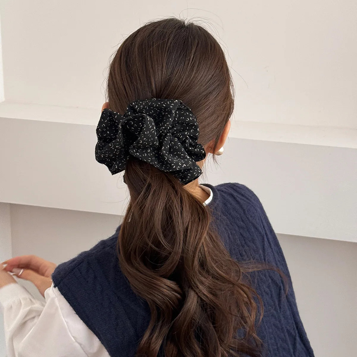 Retro Leopard Print Hair Scrunchies Large Ruffle Elastic Rubbber Bands Elegant Simple Fashion Durable Ponytail Holder Head Ropes Quake