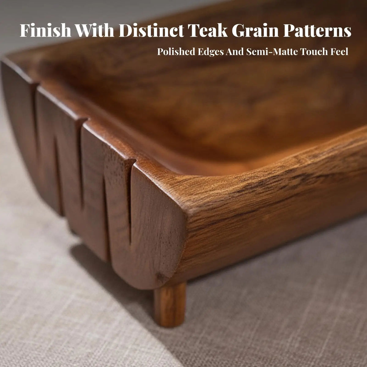Teak Wood Snack Tray with Raised Sides for Serving Fruit Nuts and Appetizers on Coffee Table Decor Quake