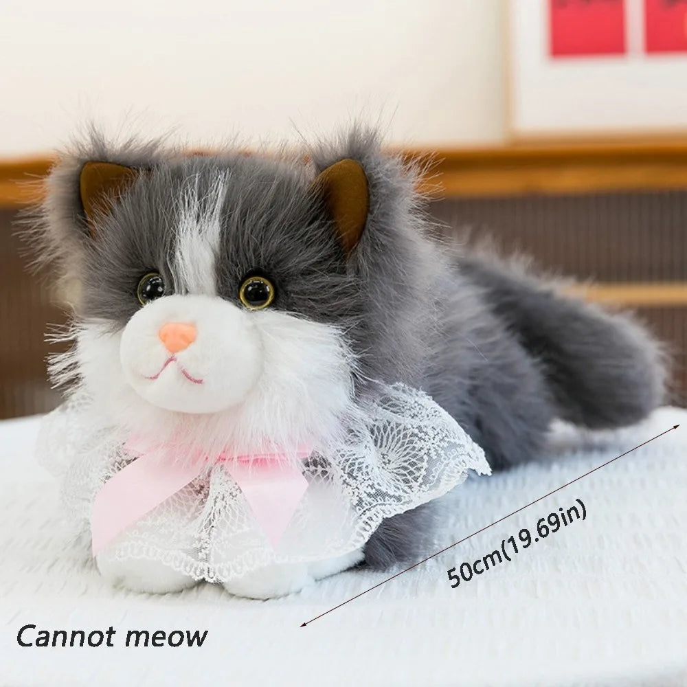 New Soft Simulation Cat Plush Toys Fluffy Voiced Ragdoll Cat Plush Doll Cute Cartoon With Bib Simulated Kitten Model Home Decor Quake Grey1-with Bib