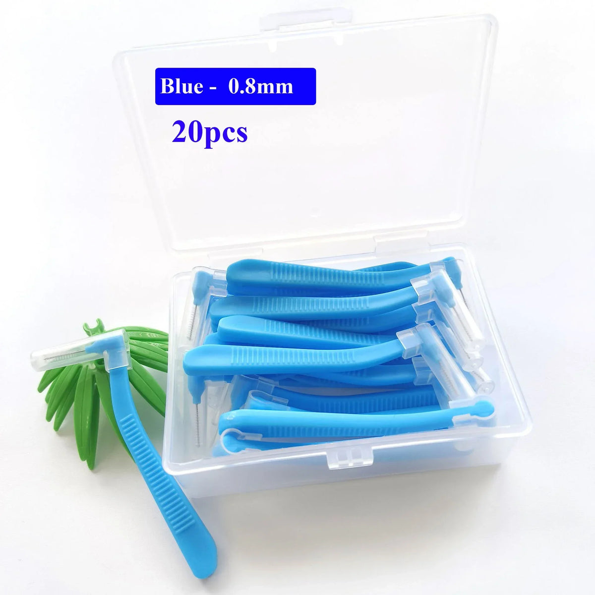 vvocci 20pcs I-Shape Interdental Brushes 0.6-1.2mm, Orthodontic Dental Flosser Tool for Braces Cleaning, Oral Hygiene Kit Quake M437 Blue 0.8mm