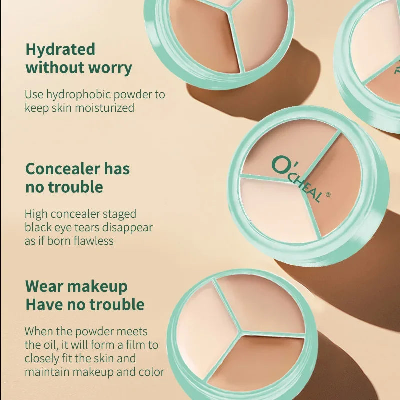 Three-Color Natural Concealer Lightweight Formula - Covers Dark Circles & Acne Marks Brightens Skin for Flawless Look Quake