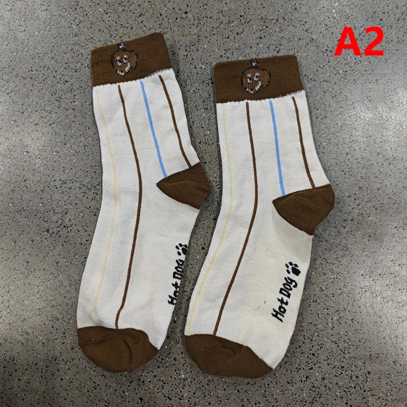 1Pair Funny Dachshund Animal Cotton Socks Sausage Dog Cartoon Print Socks Cute Couple Sock Quake One Size A2