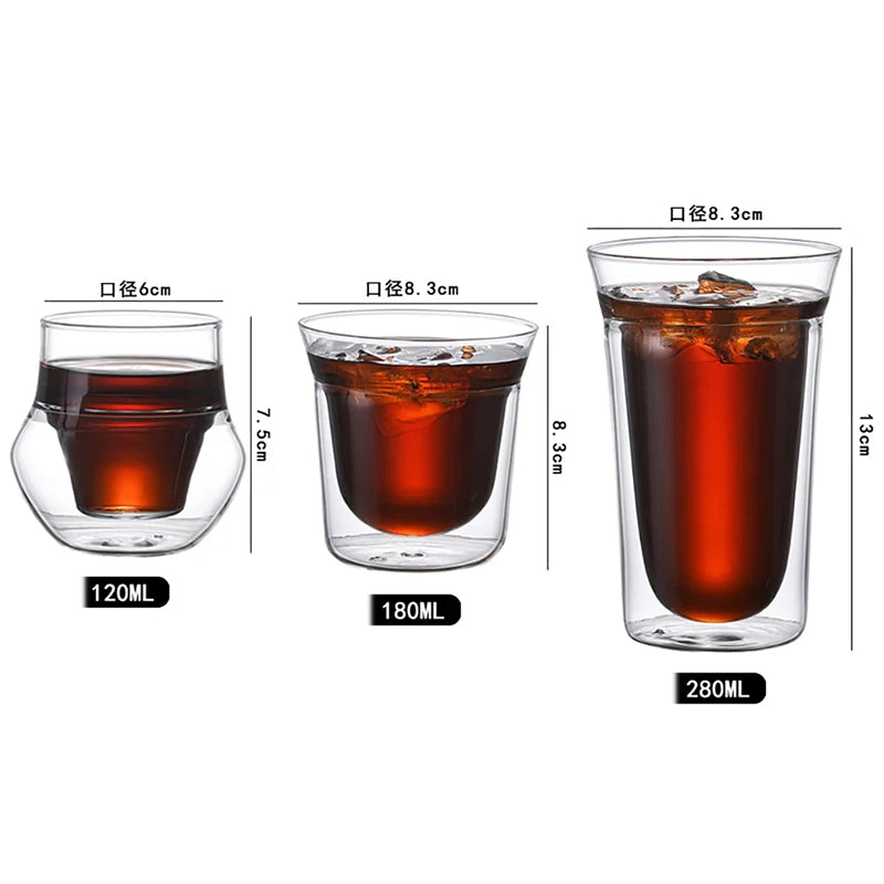 YWDL 2PCS Double-layer Glass Cup Set Espresso Coffee Cup Anti-scalding Brandy Wine Shot Glass Teacup Clear Mug 120/180/280ml Quake