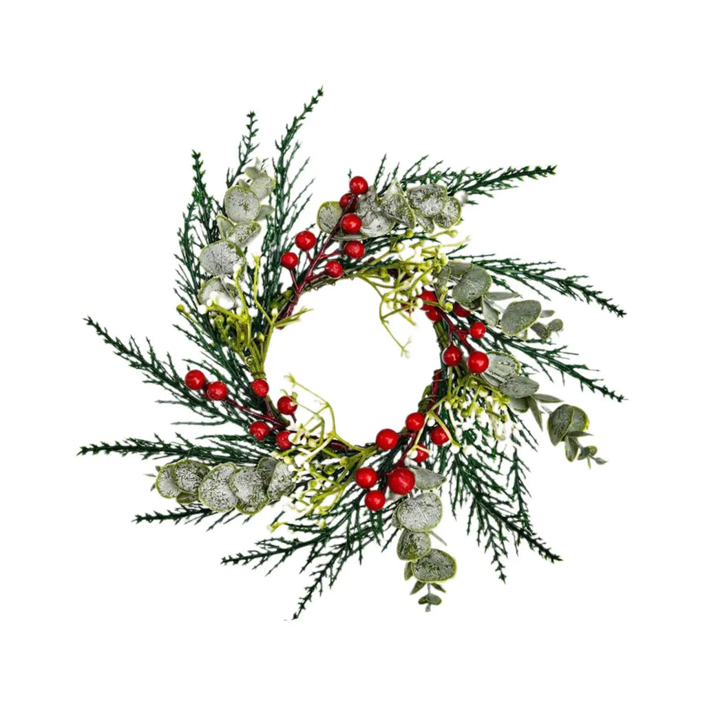 Christmas Candle Ring Decorative Rustic Artificial Red Berries Garland Candle Holder for Festival Living Room Decoration Quake