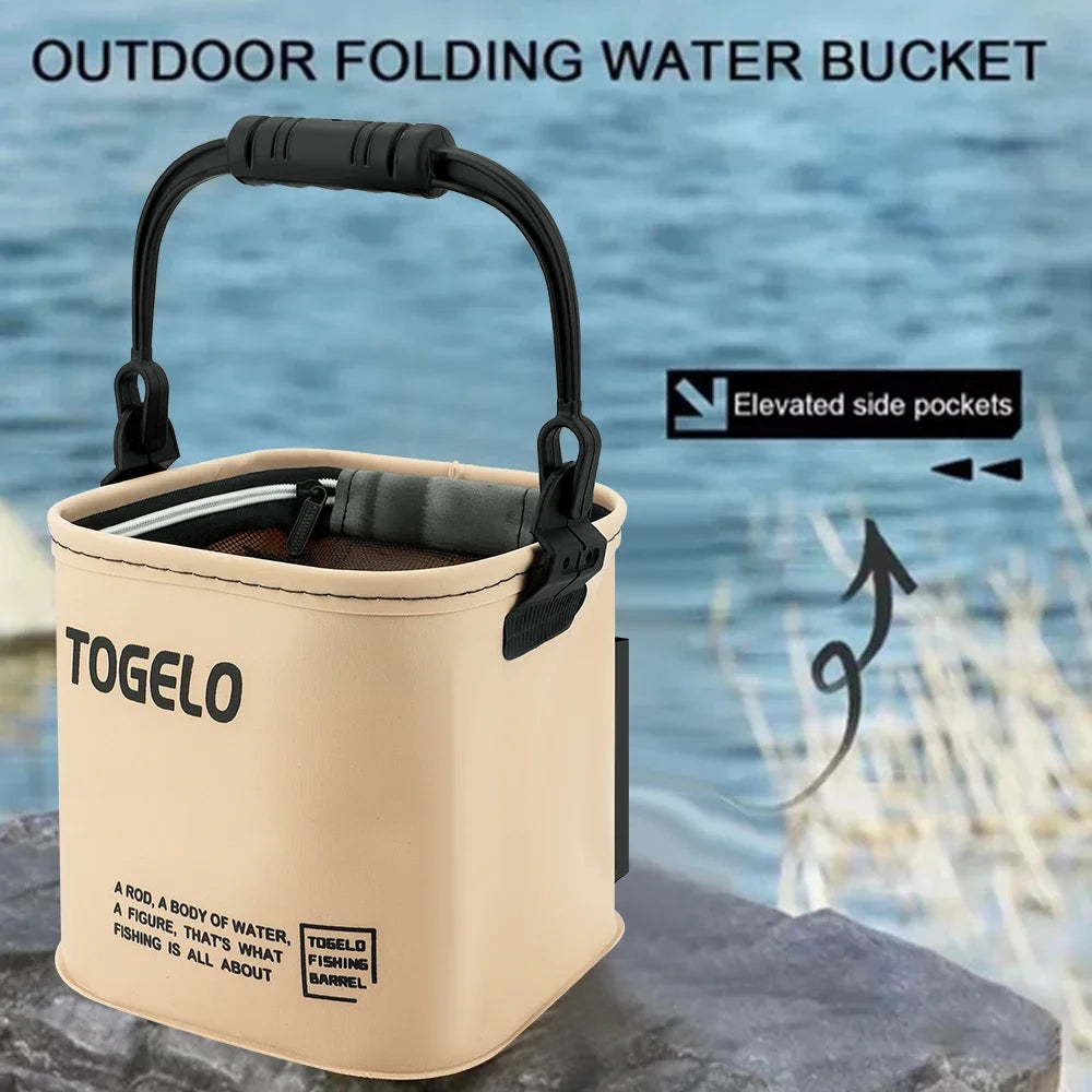 8L/13L Collapsible Handheld Fishing Bucket for Wild Fishing Live Fish Storage Pail with Fish Guard Outdoor Fishing Container Quake