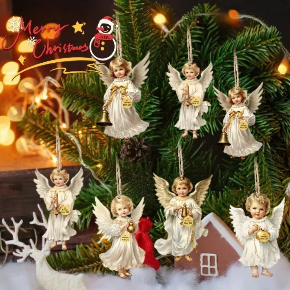 60/12PCS Vintage Angel Wooden Pendants with Rope DIY Christmas Tree Hanging Ornament Christmas Holiday Home Party Decor Supplies Quake