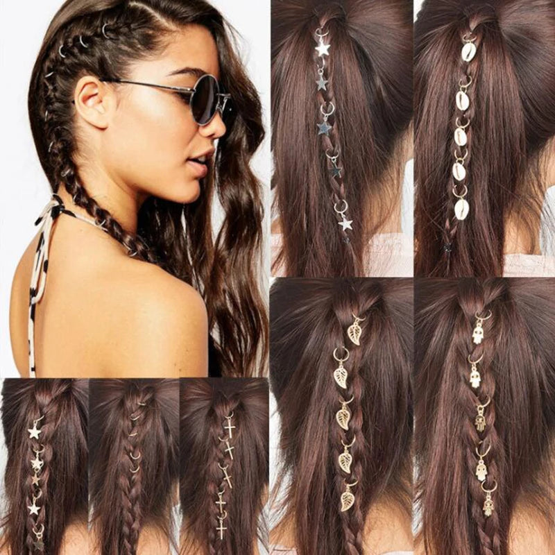 5/10 Pcs Hair Braids Leaves Beads Women Silver Gold Color Hip-hop Hair Rings Braid Bead Hair Headband Braiders Accessories Quake