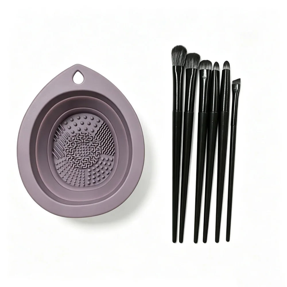 vvocci Eye Makeup Blending Brush Soft Hair Portable Full Set Powder Puff Beauty Cleaning Tools Makeup Brushes Quake M500 Dark purple set