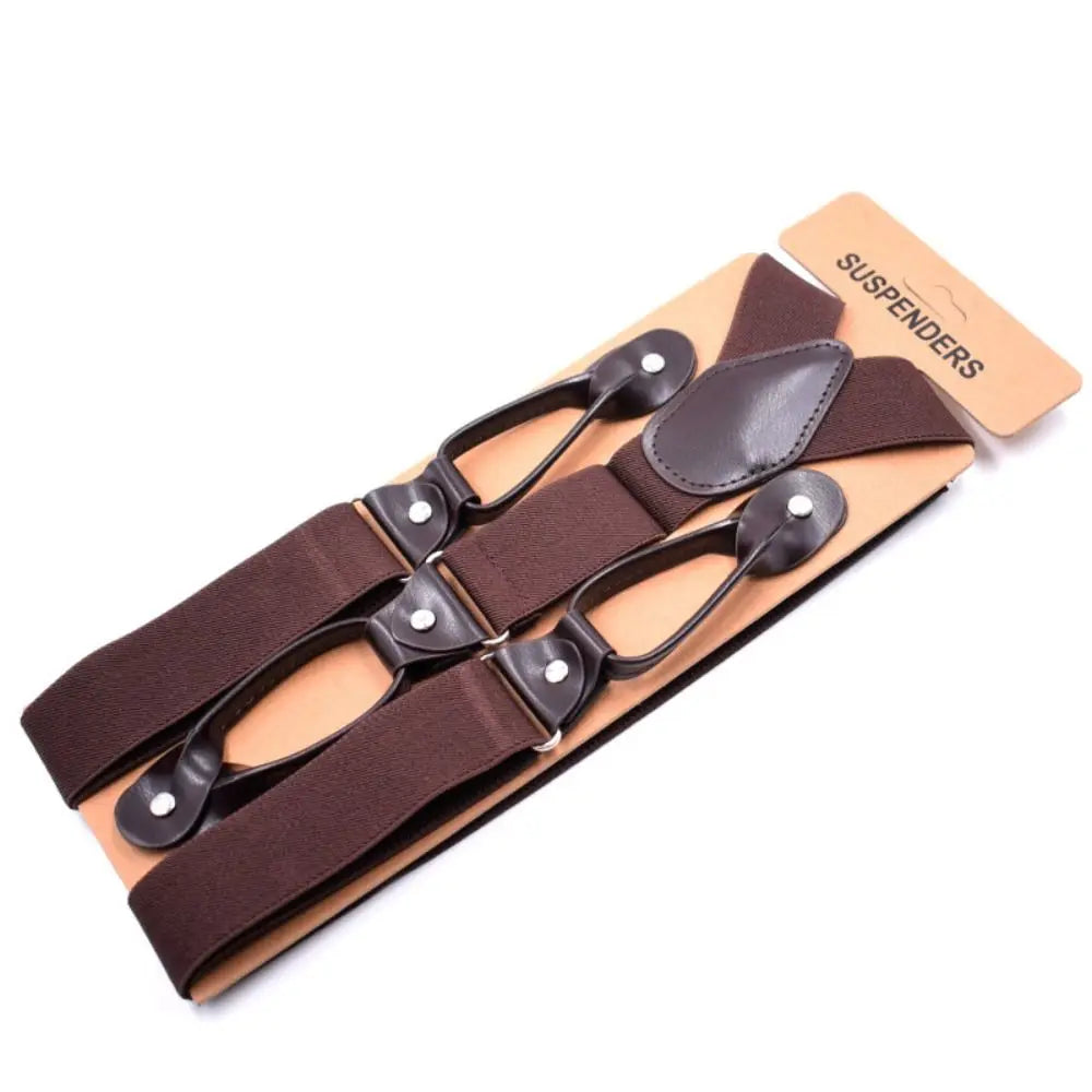 Adult Trimmed Button End Leather Y Shape Adjustable Strap Clip Elastic Braces Braces Suspenders Trouser Straps Belt Quake Coffee