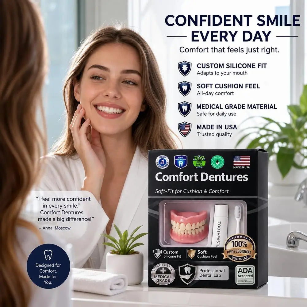 Silicone Fake Teeth Braces Immediate Dentures Comfort Fit Natural Instant Confidence Smile Oral Care for Edentulous Adults Quake