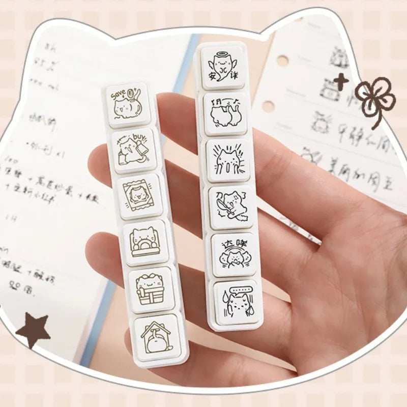 Cat Emoji Stamp Set Daily Life Good Mood Cartoon Mini Stamps for Journaling Planner DIY Scrapbooking Decor Craft Supplies Quake