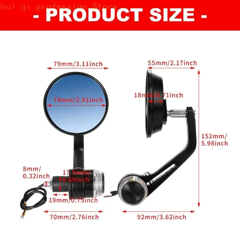 Motorcycle Bar End Mirror Pair with Light Housings, 7/8 Fit Size H8WE Quake