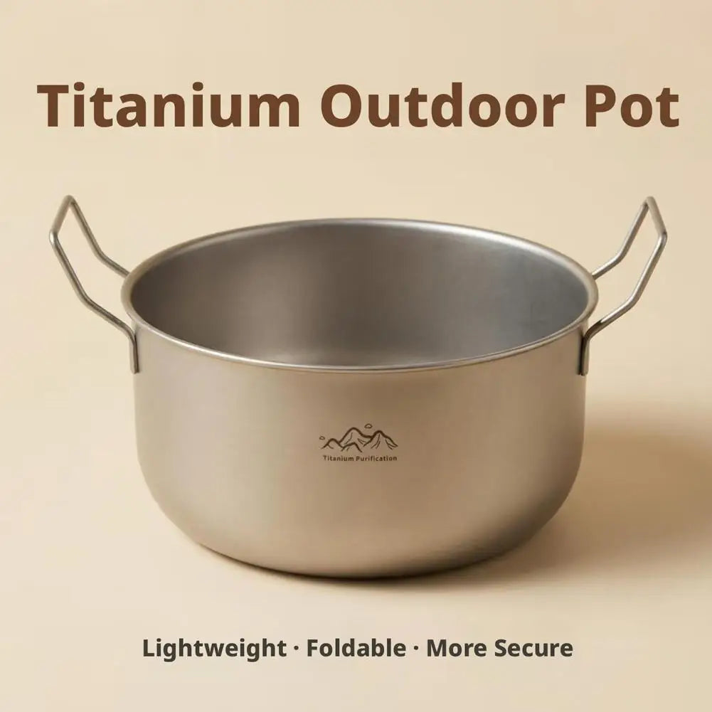 Titanium Purified Folding Camping Pot 304 Stainless Steel Antibacterial Outdoor Cookware for Noodles Hot Pot Soup Quake
