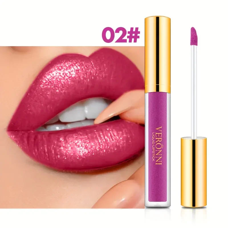 10 Color Glitter Liquid Lipsticks Shimmer Shiny Lipgloss Pearlescent Lip Tint Waterproof Long Lasting Matte Diamond Lips Glaze Quake D02