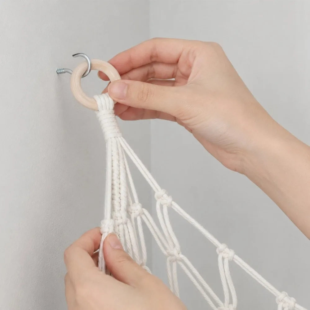 Toy Storage Mesh Hammock with Screws and Hooks Wall Corner Hanging Storage Net Large Size Triangular Woven Cotton Rope Mesh Bag Quake
