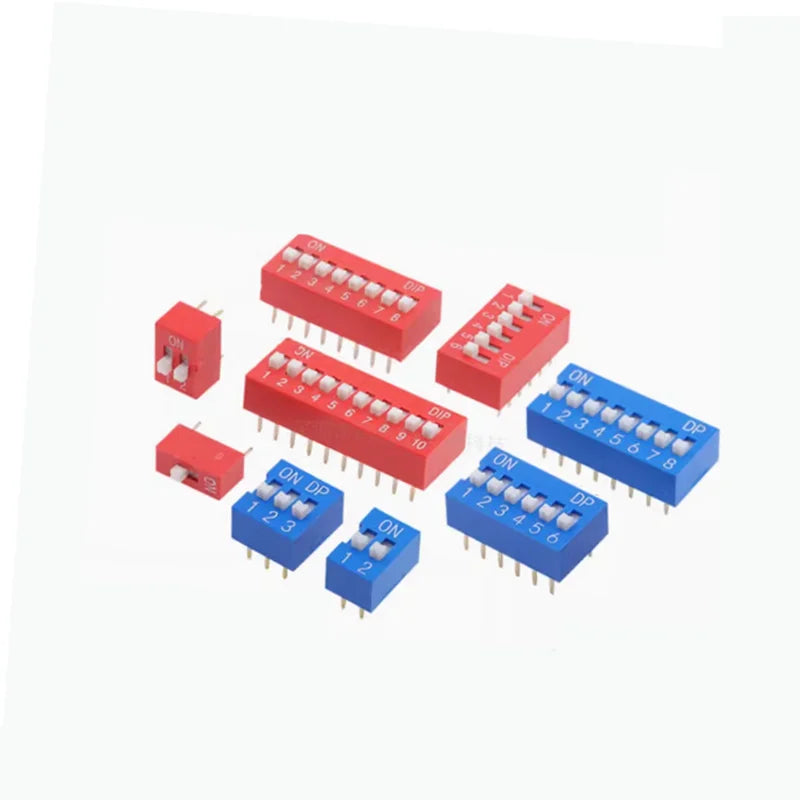 10PCS Slide Type Switch Module 1 ~ 12 Bit 2.54mm Position Way DIP Blue Pitch Toggle Switch Blue Snap Switch For PCB 8PIN 6PIN Quake 1Way Red
