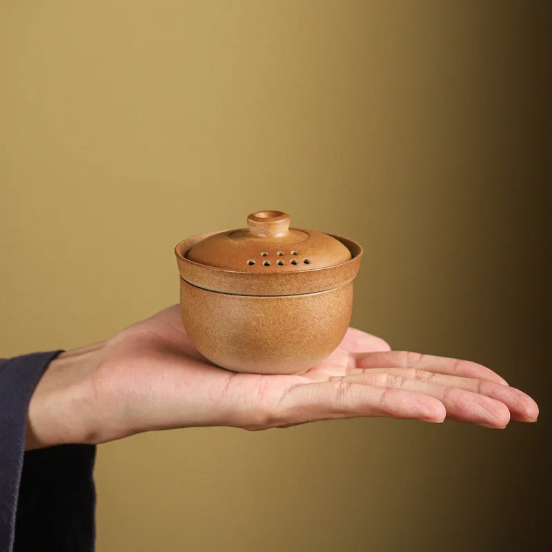 One-person quick cup covered bowl travel tea set mini tea water separation tea maker outdoor stoneware wood-fired portable suit Quake