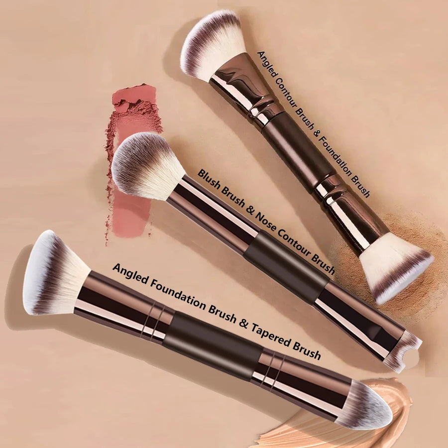 9 PCS Double-Ended Makeup Brush Set, Soft Bristles, for Blush, Powder, Concealer, Eye Shadow, Foundation,Includes Makeup Sponge Quake