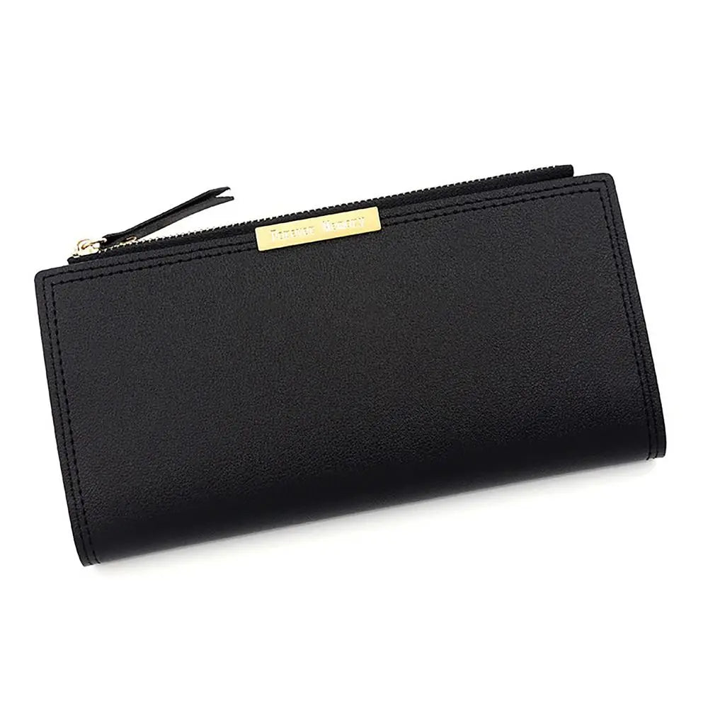 Multi-card Women's Long Wallet Portable PU Leather Card Holder Photo Holder Korean Style Note Compartments Purse Mother's Gift Quake BLACK