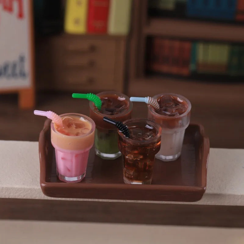 20pcs Miniature Resin Ice Coffee Drink Straw Juice Cup Simulation Food DIY Kitchen Food For Dollhouse Jewelry Making Accessories Quake random mixed