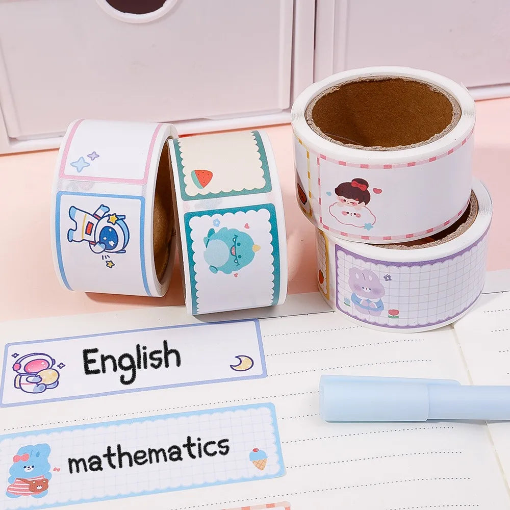 60pcs/roll Cartoon Name Stickers DIY Self-adhesive Handwritten Labels Cute Kindergarten Pupils Book Blank Envelope Seal Sticker Quake