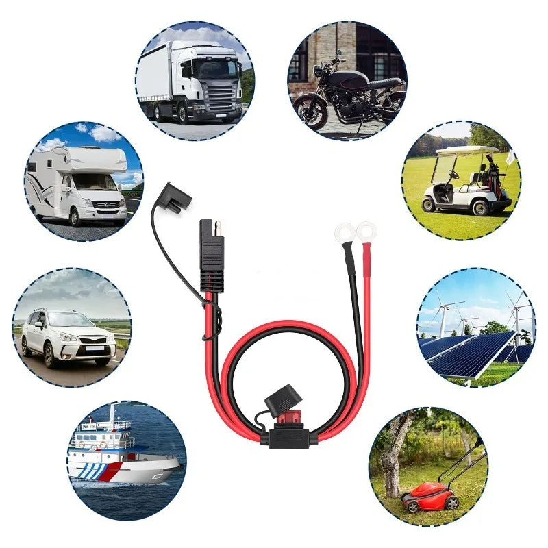Inline Fuse Protected 16AWG Truck Battery Charger Cable Double M6 O Terminal SAE Quick Release Connector Extension Adapter Wire Quake