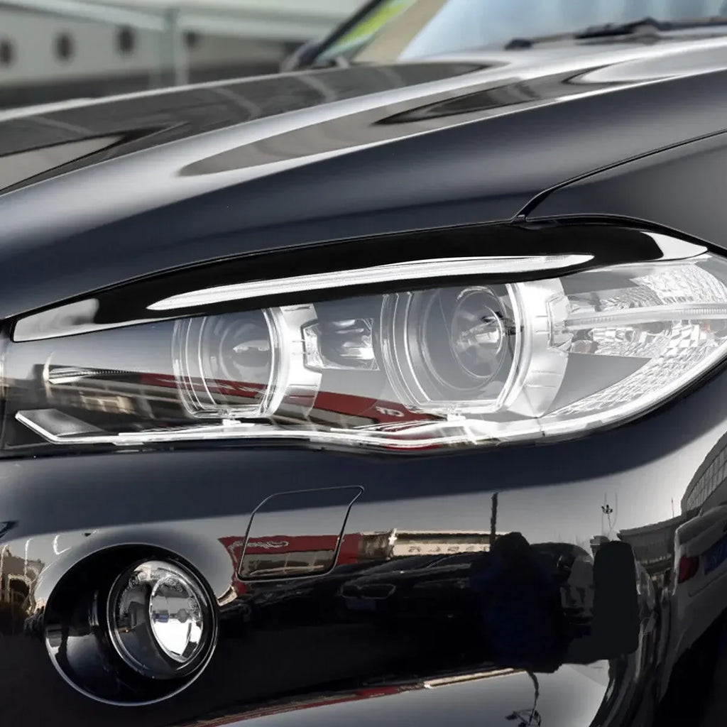 For BMW X5 F15 X6 F16 2014-2018 Gloss Black Carbon Car Front Headlight Eyebrow Eyelid Trim Sticker Cover ABS Decorative Frame Quake