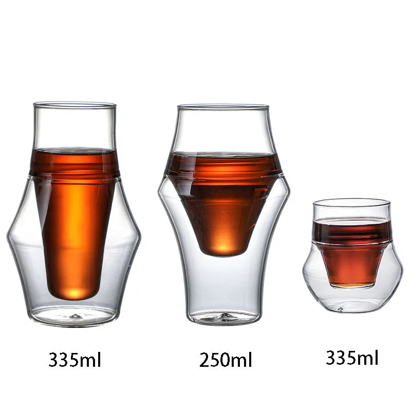 YWDL New Creative Double-layer Glass Cup Espresso Coffee Cup Anti-scalding Milk Party Brandy Wine Teacup Mug 120/250/335ml Quake