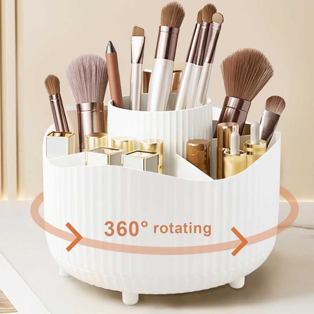 360° Rotating Large Capacity Makeup Holder Desktop Cosmetic Storage Box Organizer Portable Lipstick & Makeup Brush Stand Quake 360WH