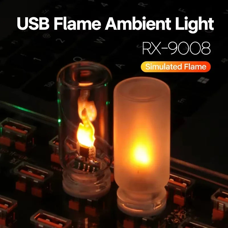 1pc Retro Night Light LED Frosted Clear Glass Candle Light USB Simulated Flame Warm Bulb Lighting for Room Festival Decoration Quake