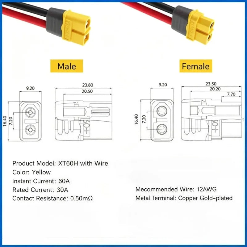 XT60 To DC 5521/5525mm Power Conversion Cable 12AWG Heavy‑Duty Connector Wire For Solar Panel Outdoor Charging & Power Supply Quake