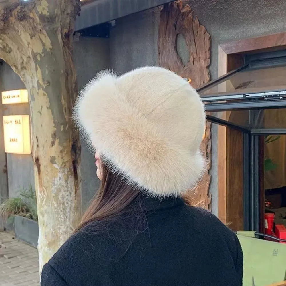 Fashion Headwear Fluffy Fur Winter Hat Thicken Fisherman Hat Cold Windproof Solid Color Berets for Women Girls Quake