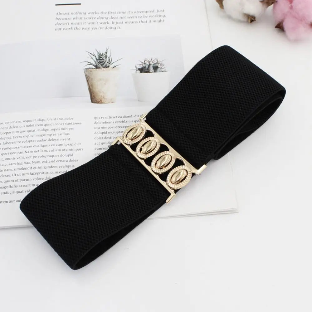 Fashion Wide Stretch Waistband Solid Color Casual Waist Belts Women Clothing Decoration Decoration Belt Quake black