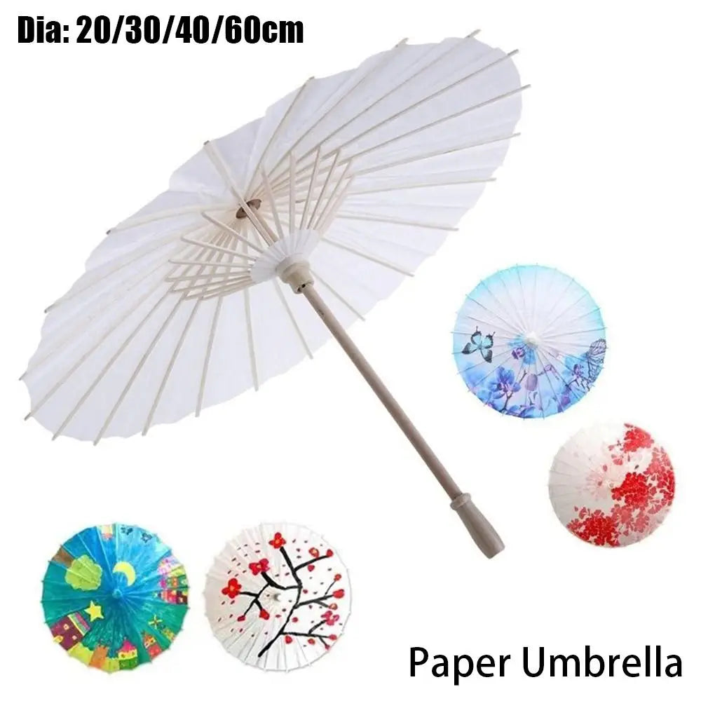 1Pcs Dia 20/30/40/60cm Paper Umbrella Traditional White Long-handle Painting Supplies Blank DIY Handmade Photography Prop Quake
