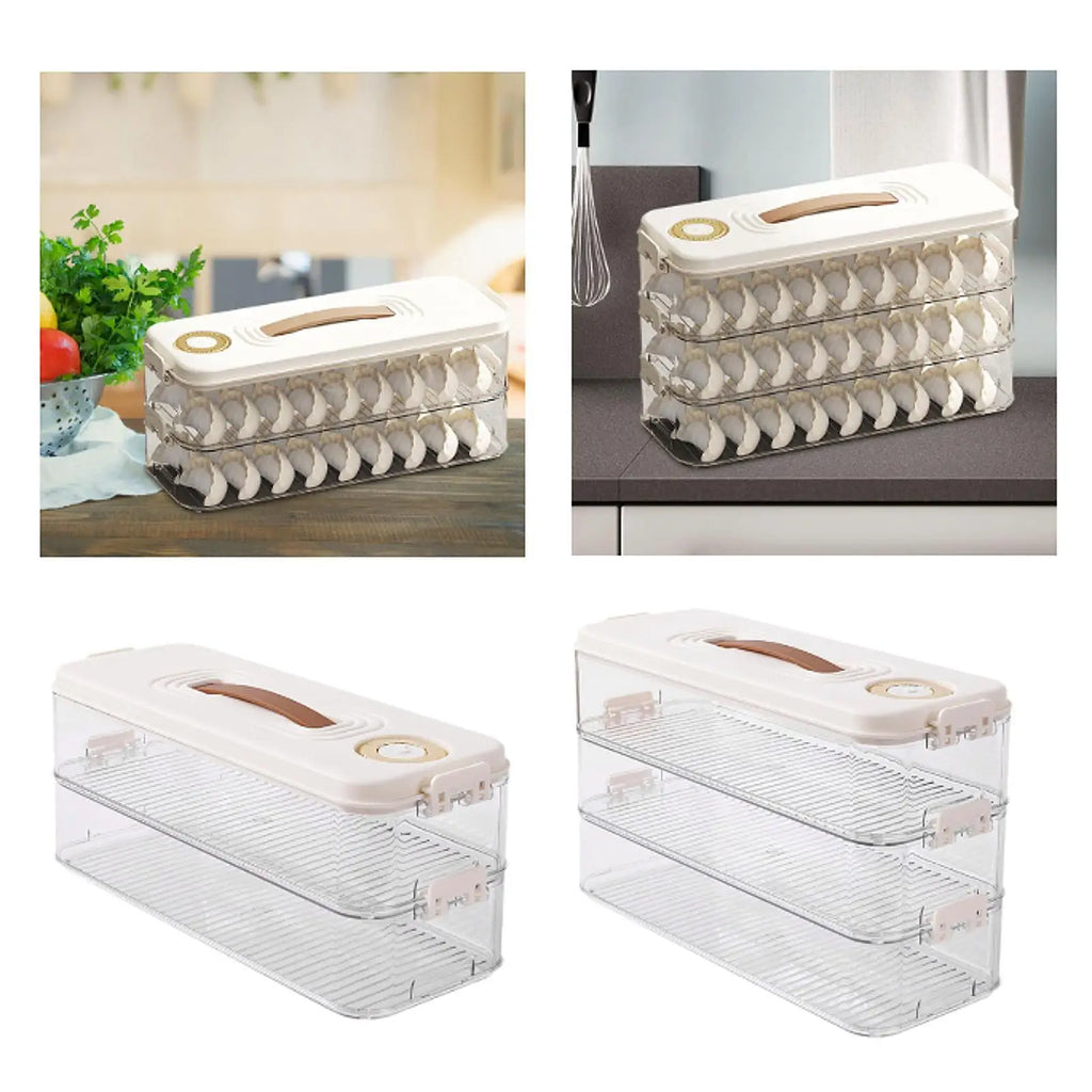 Food Storage Container with Handle Transparent Stackable Airtight Dumpling Storage Box for Fruit Snack Picnic Fridge Sandwiches Quake