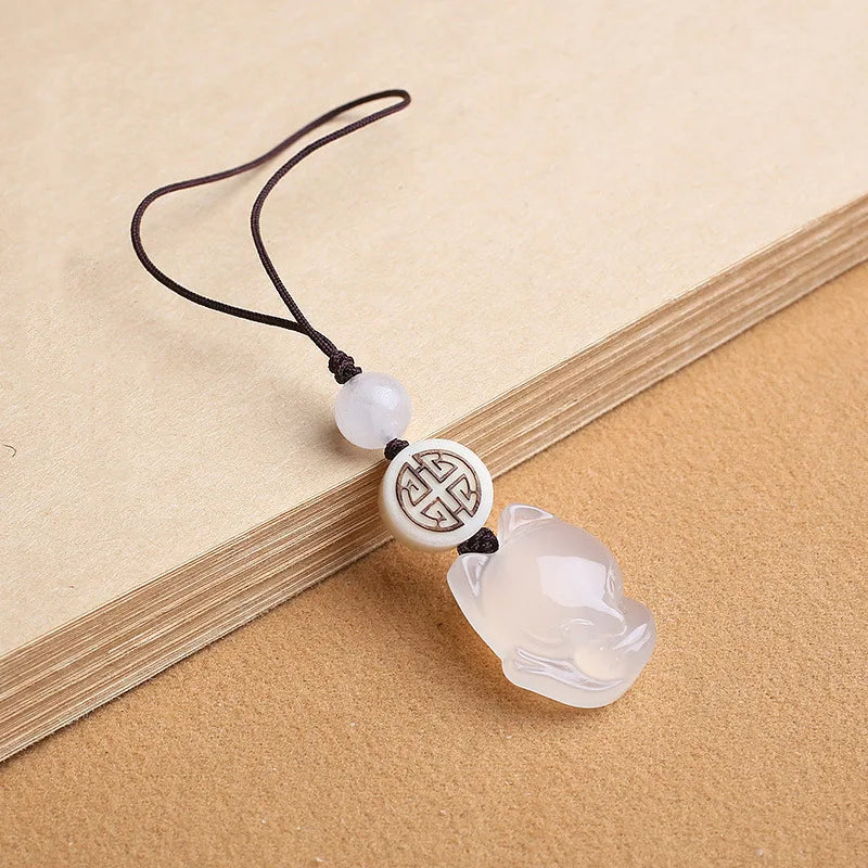1pc Creative cute and exquisite female phone chain pendant suitable for various phone decorations accessories Quake phone strap White Fox
