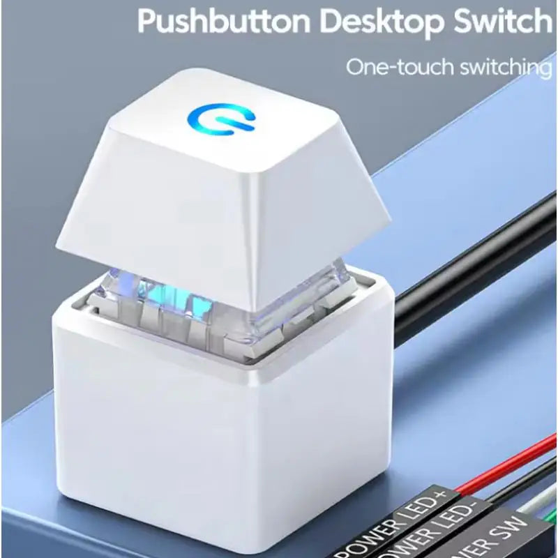 PC Motherboard External Power On Off Button Blue LED Light Desktop Computer Switch Black White Color Extension Startup Cable Quake