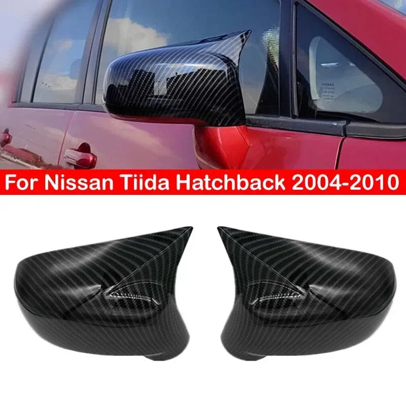 For Nissan Tiida Hatchback 2004-2010 Car Rearview Side Mirror Cover Wing Cap Sticker Exterior Door Rear View Case Trim Carbon Quake