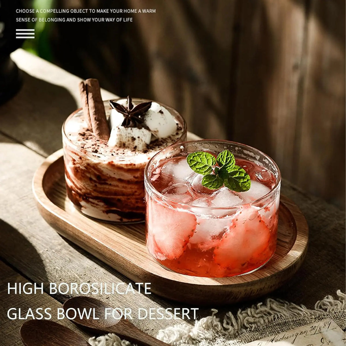 YWDL 190/335ml Clear Glass Dessert Bowl Set Heat Resistant Jelly Pudding Cup Mousse Ice Cream Mould Dipping Dish Condiment Bowl Quake