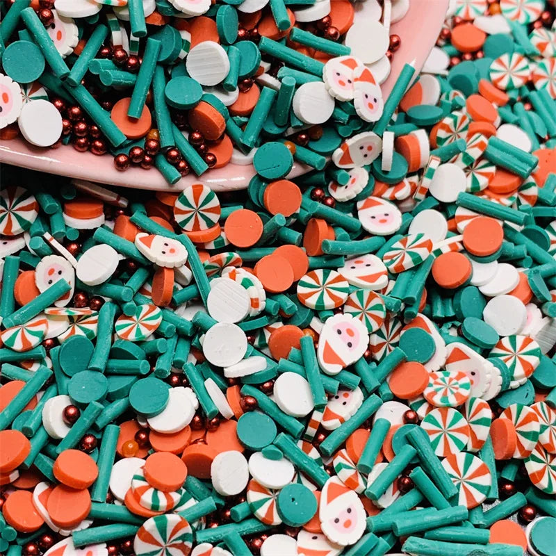 100g/Lot Pink Christmas Themed Snowman Clay Gingerbread Man Slices Mixture Rhinestone Candy Sprinkles for Decoration DIY Crafts Quake 8