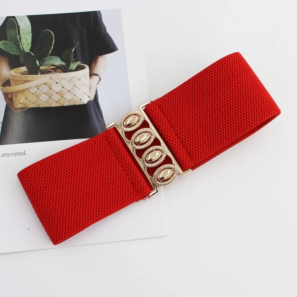 Fashion Wide Stretch Waistband Solid Color Casual Waist Belts Women Clothing Decoration Decoration Belt Quake red