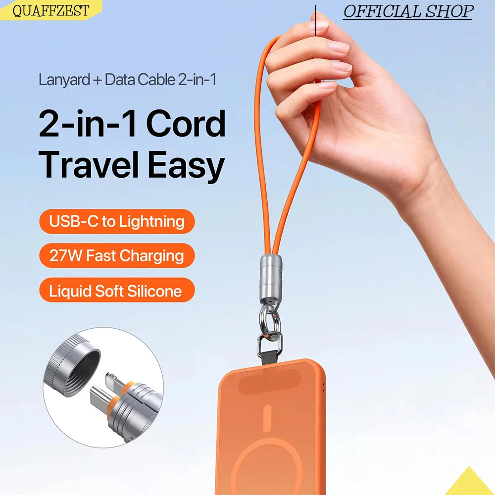 PD 27W USB-C To Lightning/type-c Fast Charging Data Cable, Zinc Alloy Silicone Lanyard Design Quake