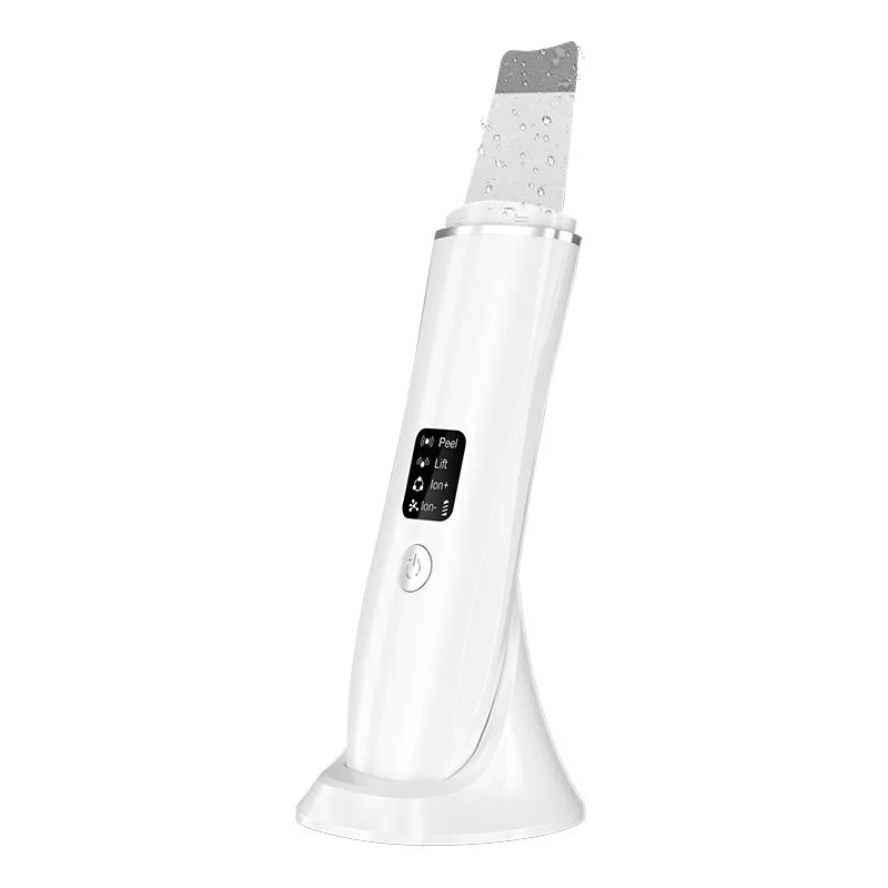 Electric Ultrasonic Skin Scrubber Vibration Face Spatula Peeling Blackhead Remover Facial Lifting Cleansing Ultrasonic Skin Care Quake WHITE
