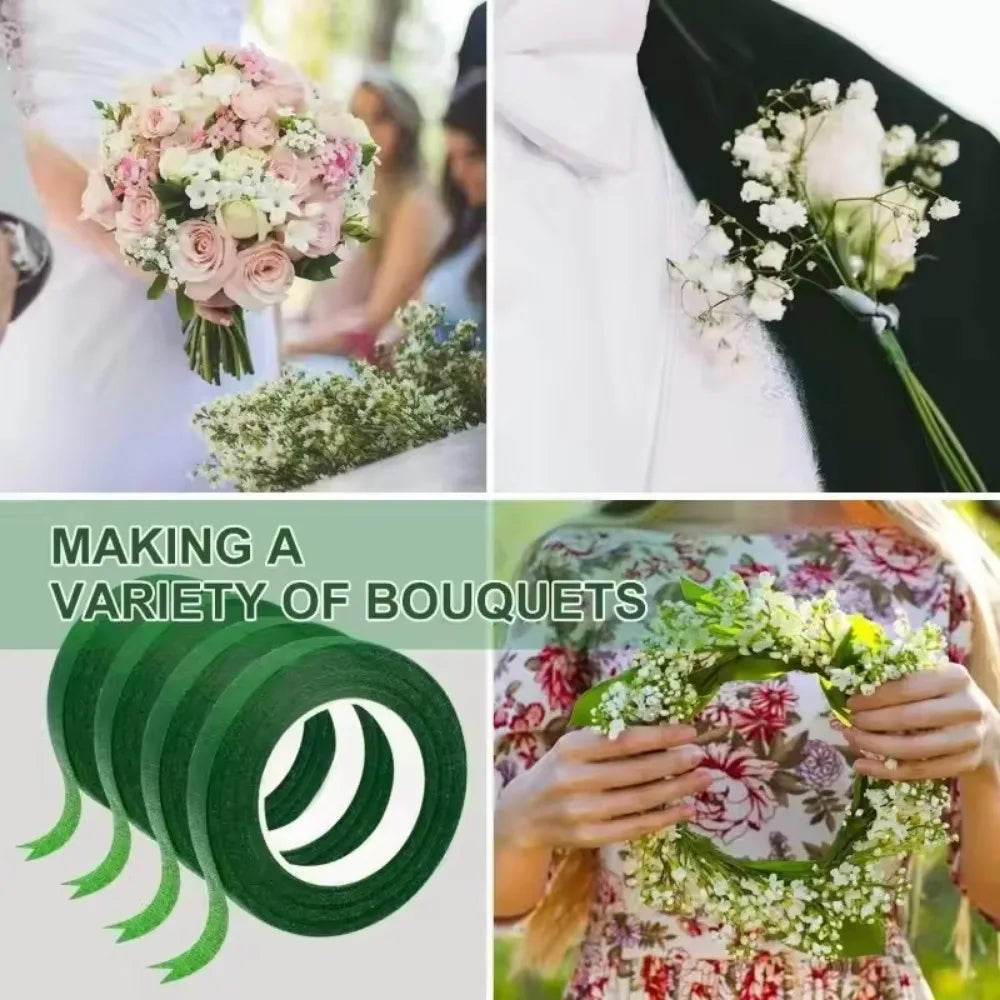 12/1Rolls Green Bouquet Floral Tapes Self-adhesive Stamen Wrapping Paper Tape DIY Flowers Decor for Florist Wedding Party Props Quake