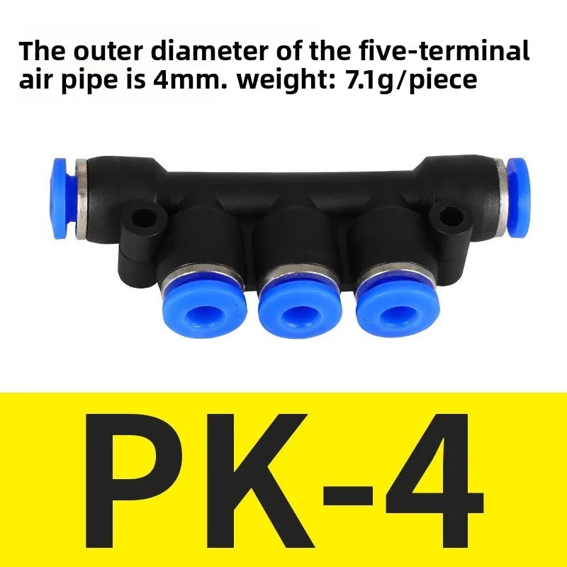 1Pcs PK Pneumatic tubing fittings: plastic push-in PK4, PK6, PK8, five-way outer diameter, PK10, PK12 Quake BLUE PK-08