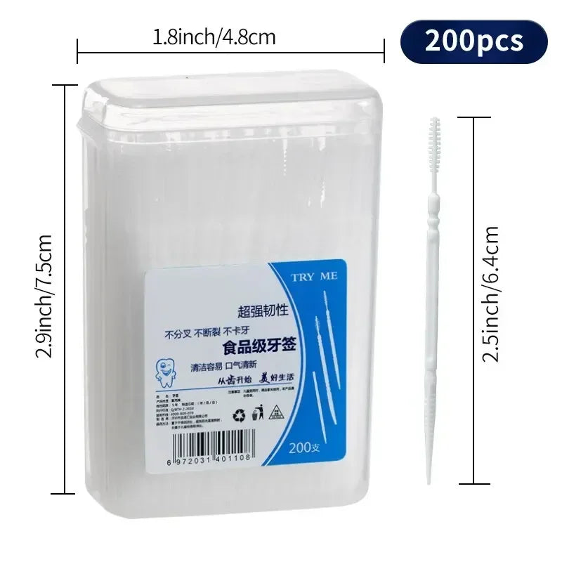 Portable Ultra Fine Toothpick Disposable Family Box Packed Pick Double Head High End Personality Creative Fruit Stick 200 Pieces Quake White 1x box
