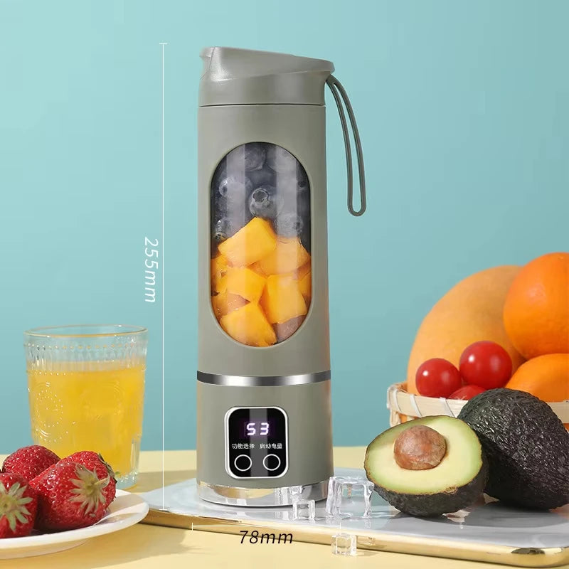 12 Blades Portable Fruit Juicer 450ml Capacity 3 Gears USB Rechargeable Blender Ice Crusher Quake army green