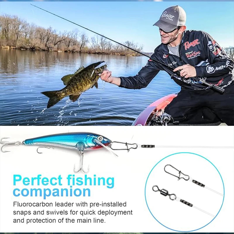 10pcs/20pcs Fluorocarbon Fishing Line, 6.5kg–17.5kg Breaking Strength Salmon Rig with Swivel Ring and Quick-Release Clip, High-S Quake